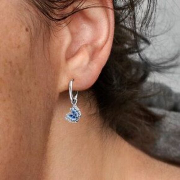 Silver and Blue Butterfly Earrings - Picture 3 of 4